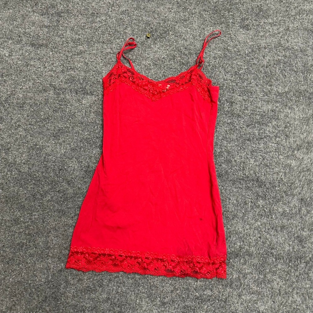 Zenna Outfitters Camisole Womens Size M Red Lace Trim Cotton Blend Stretch Slim